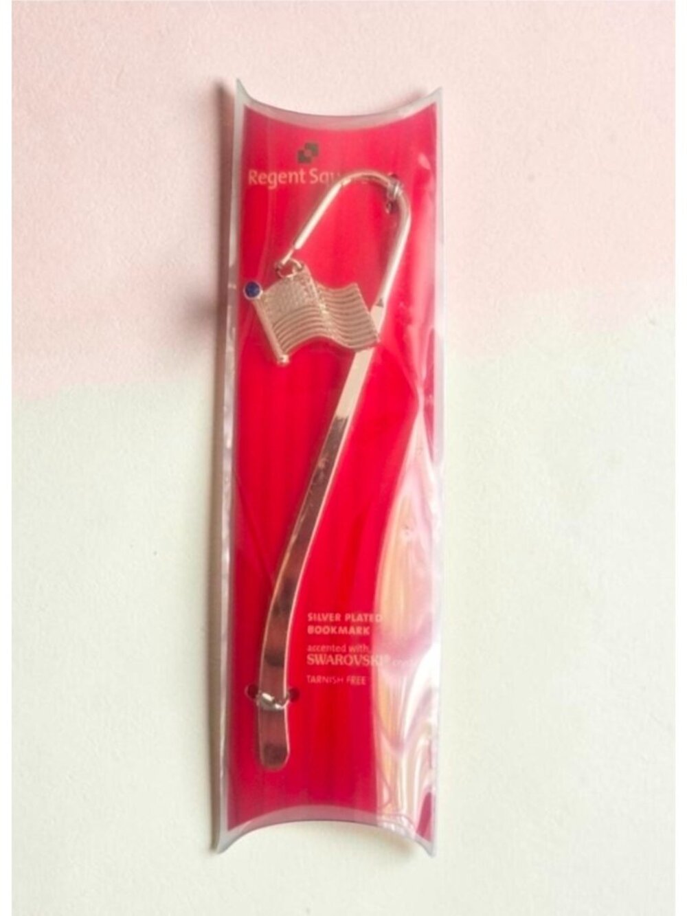 Silver Plated Bookmark With Swarovski Crystal Accent & American Flag Design